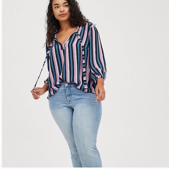 Torrid Georgette Bow Tie Stripe Blouse Top W-508 Plus Size 2X - Picture 2 of 11